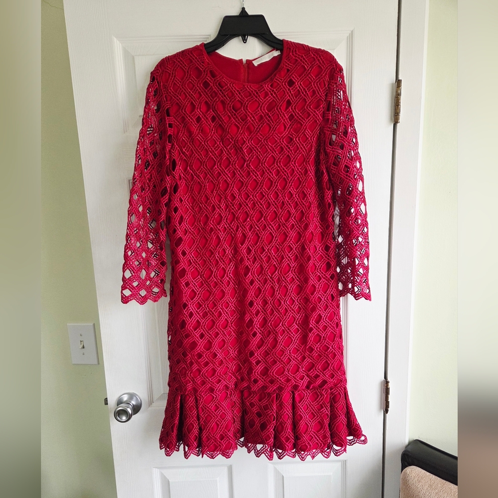 Anna Fontaine ✨️ Elegant Red Lace Midi Dress Size 12